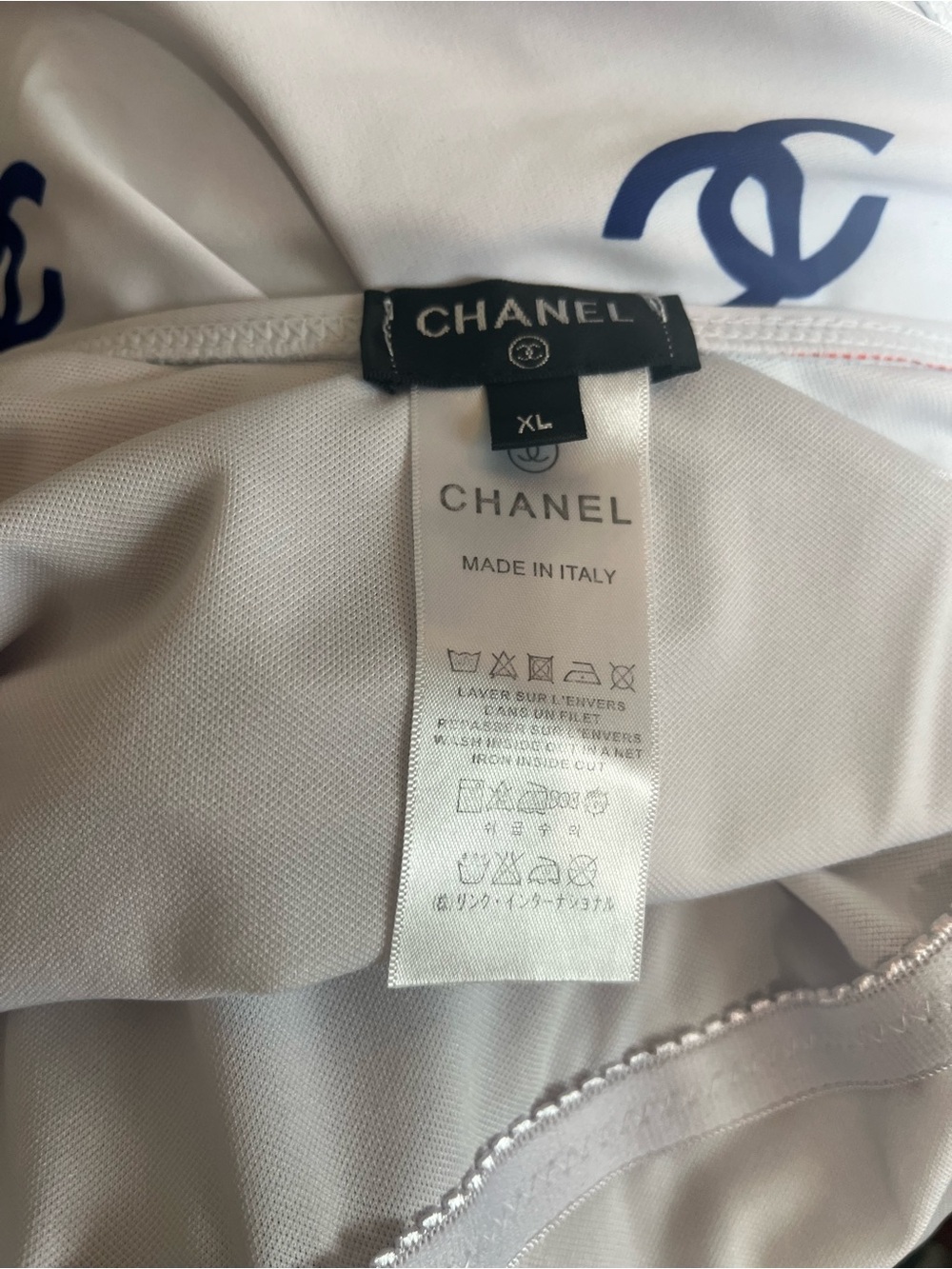 CHANEL White One-Piece Swimsuit with Multicolor Rainbow Logo Size XL - Picture 6 of 7